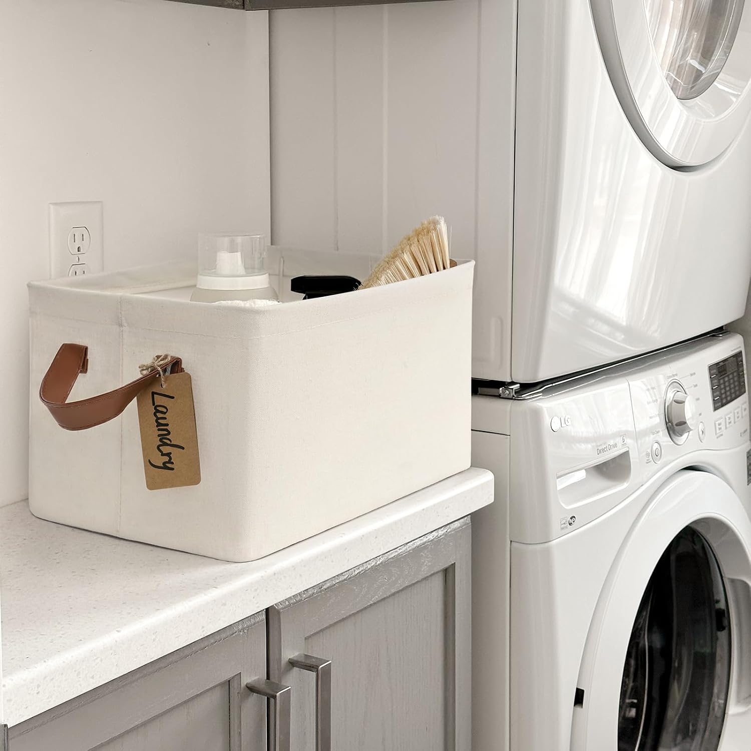 CHICVITA 2-Pack Large Storage Baskets for Shelves, Fabric Storage Bins with Metal Frame, Closet Organizers and Storage Boxes for Clothes Toy, Beige‼️no stains ‼️
